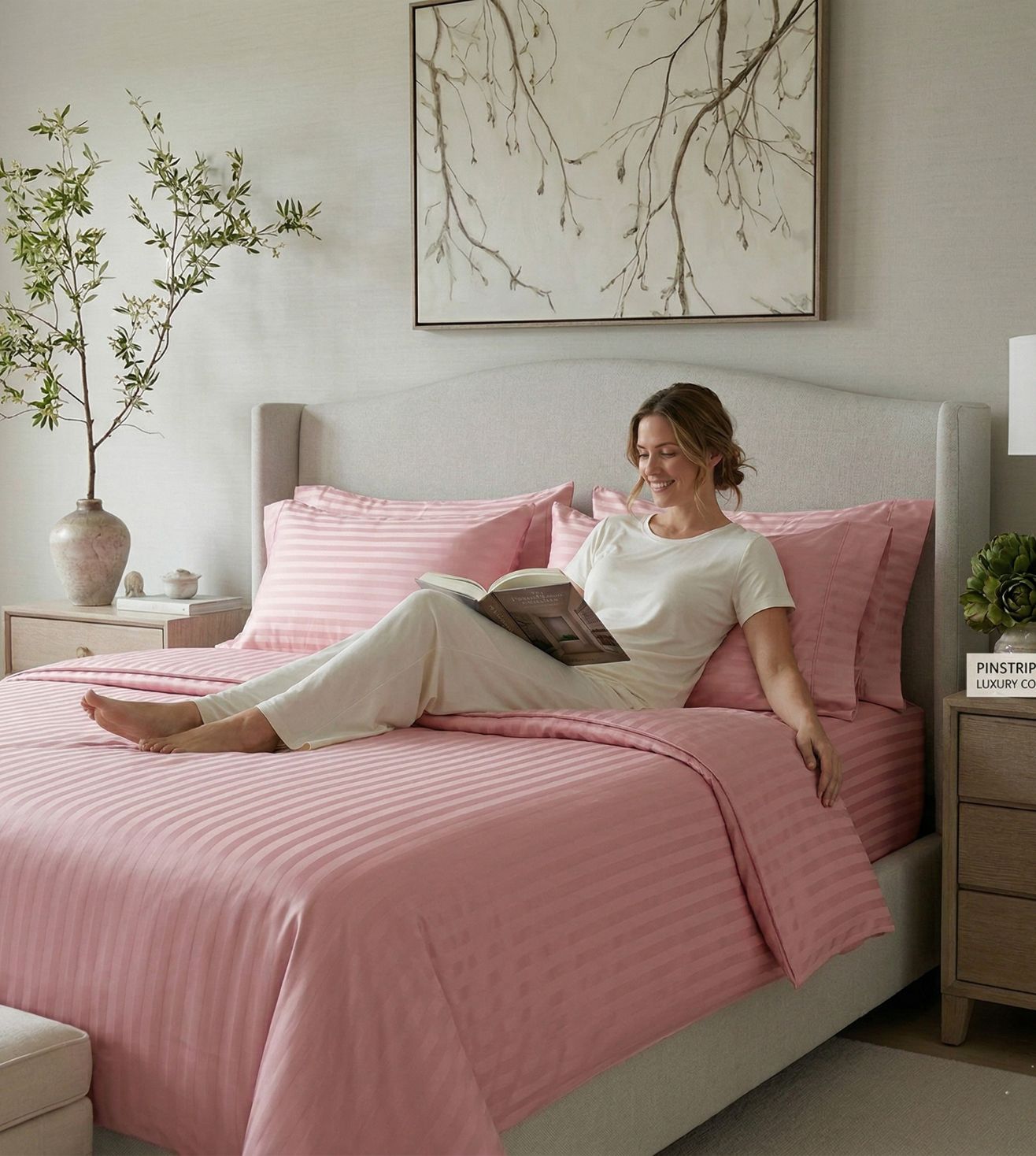 Sapphire 3-Piece 100% Cotton Satin Bedsheet Set - Powder Pink