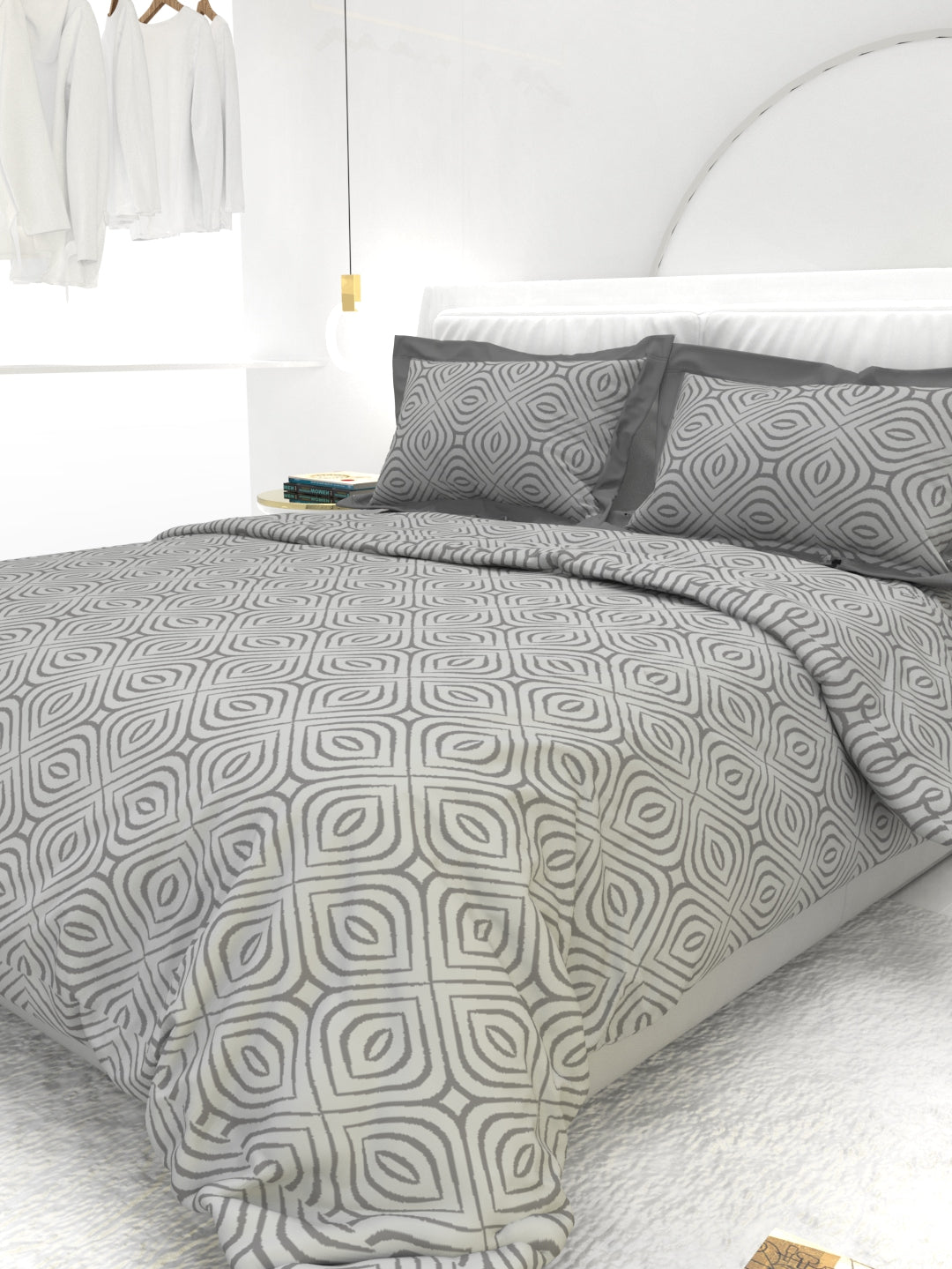 Carnation King Size Bedsheet Set with Contrast Border - Summer Gray