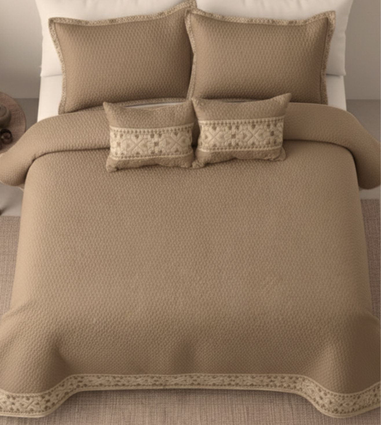 Noir 5-Piece Quilted & Embroidered Bedcover Ensemble - Earthy