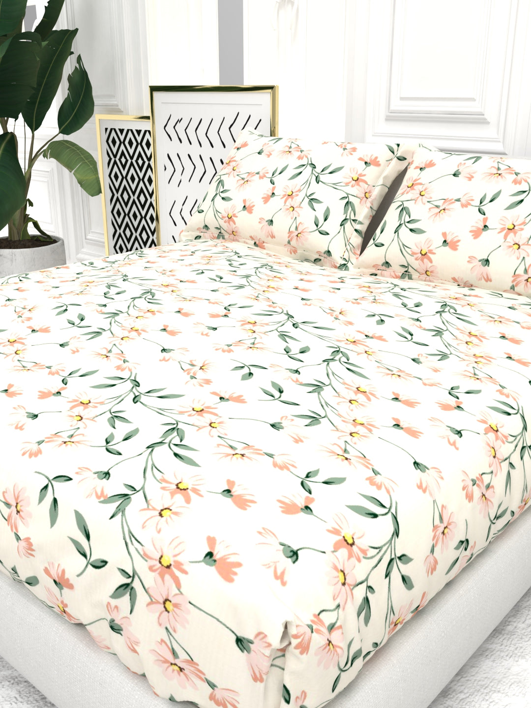 Cider Double Bed Micro-Cotton Sheet Set - Cream & Peach