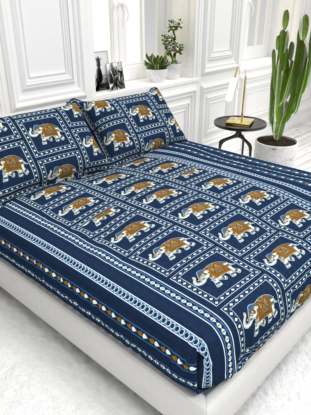 Bruno King Size Reactive Satin Bedsheet Set - Blue