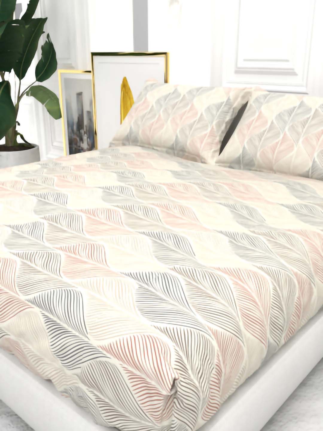 Cider Double Bed Micro-Cotton Sheet Set - Cream & Peach