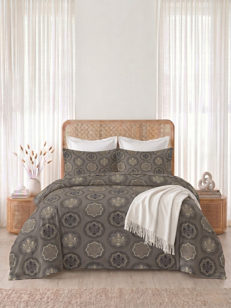 Bruno King Size Reactive Satin Bedsheet Set - Charcoal Grey
