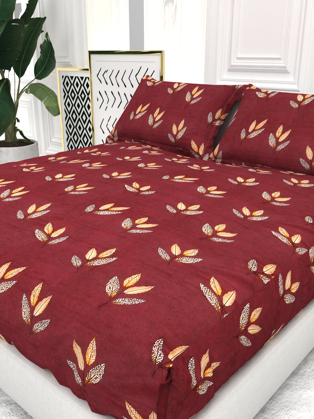 Bruno King Size Reactive Satin Bedsheet Set - Burgundy