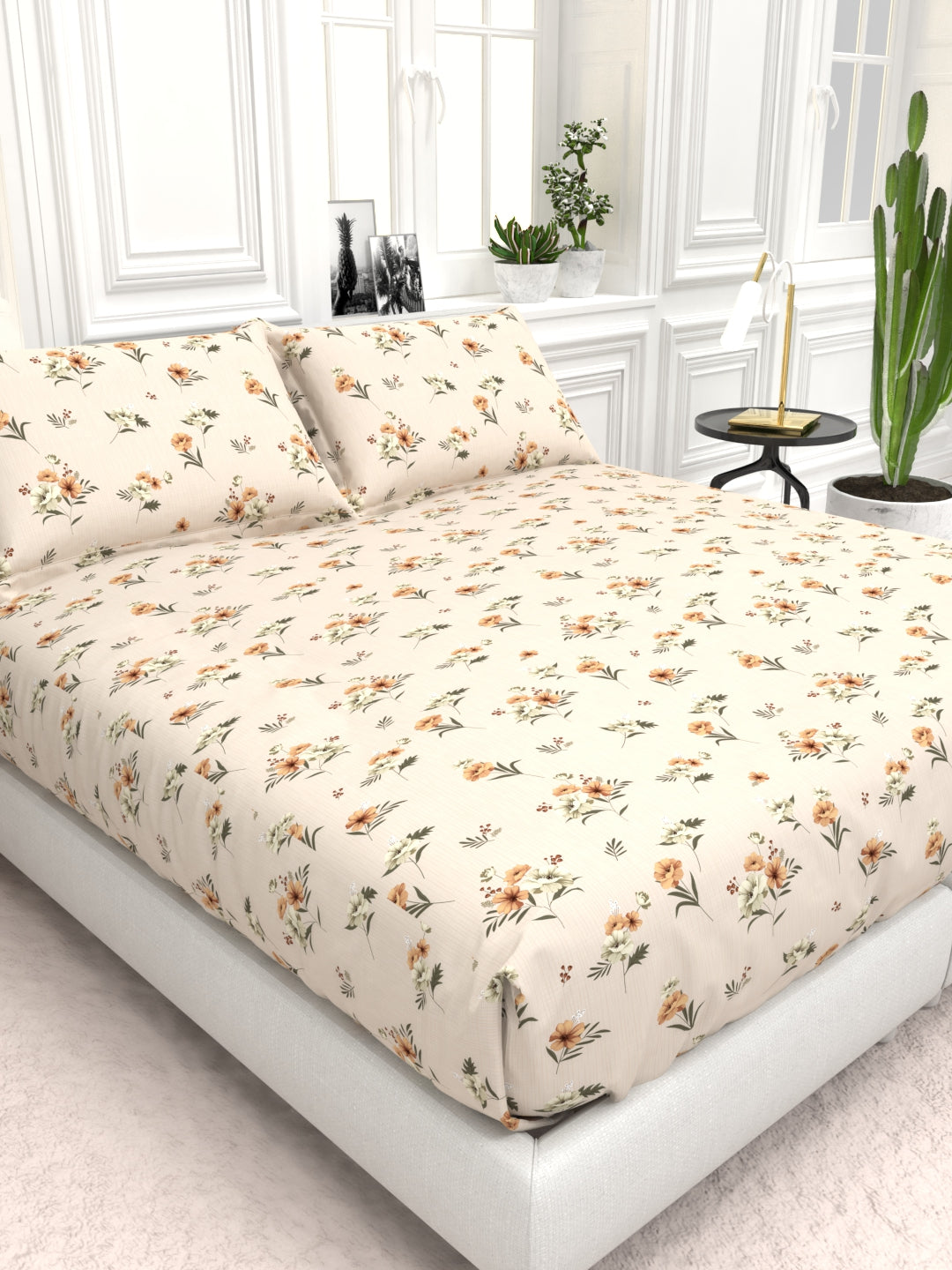 Cider Double Bed Micro-Cotton Sheet Set - Sand & Coral