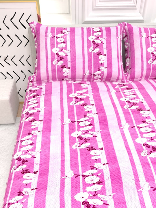 Clay Double Bed Pure Cotton Sheet Set - Fuchsia & White