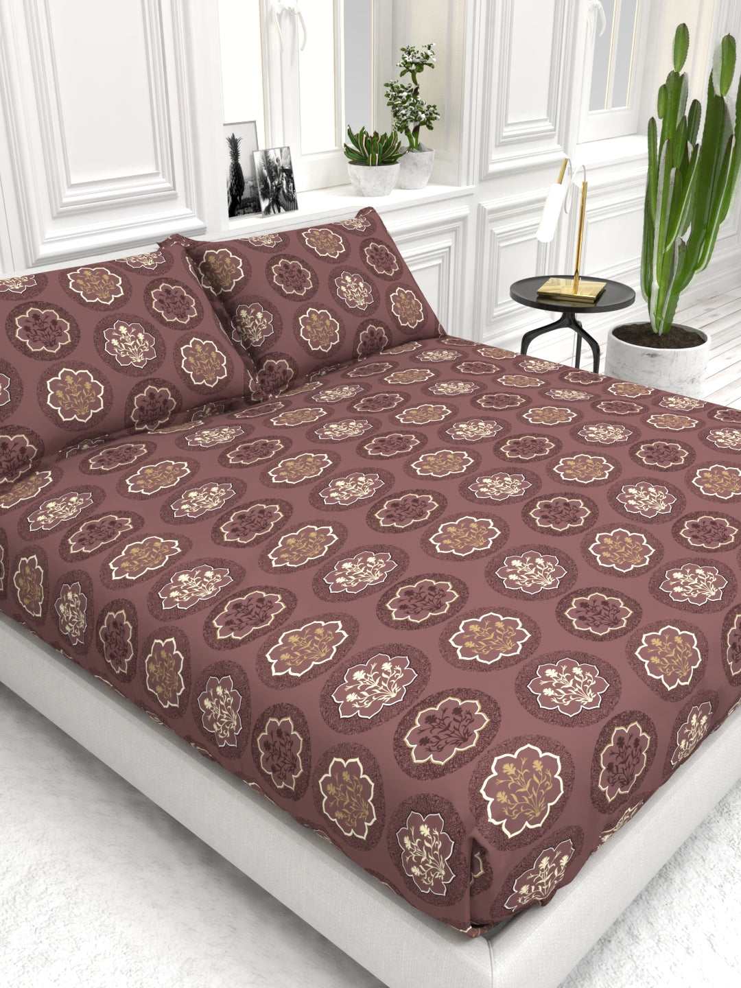 Bruno King Size Reactive Satin Bedsheet Set - Mocha Brown