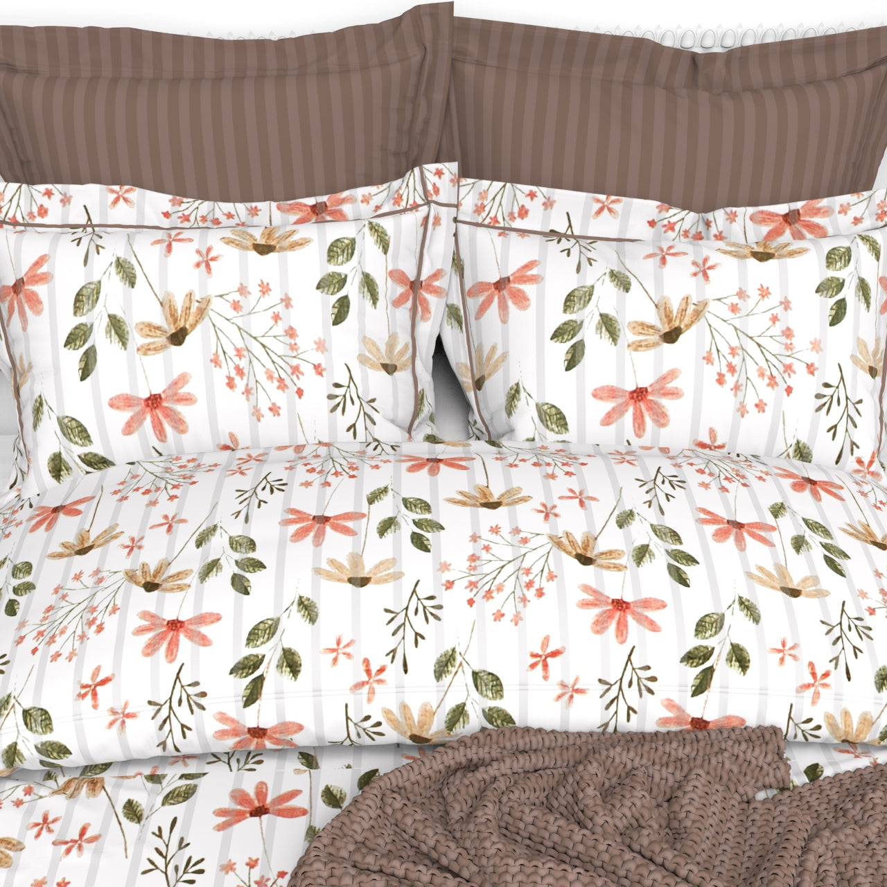Christie King Size Self-Striped Satin Bedsheet Set (4 Pillow Covers)