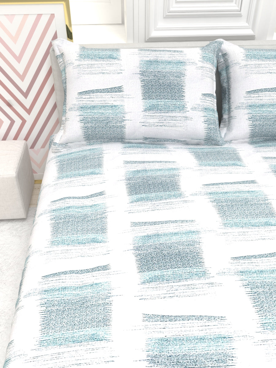 Georgia Double Size Satin Twill Bedsheet Set - Ivory & Blue