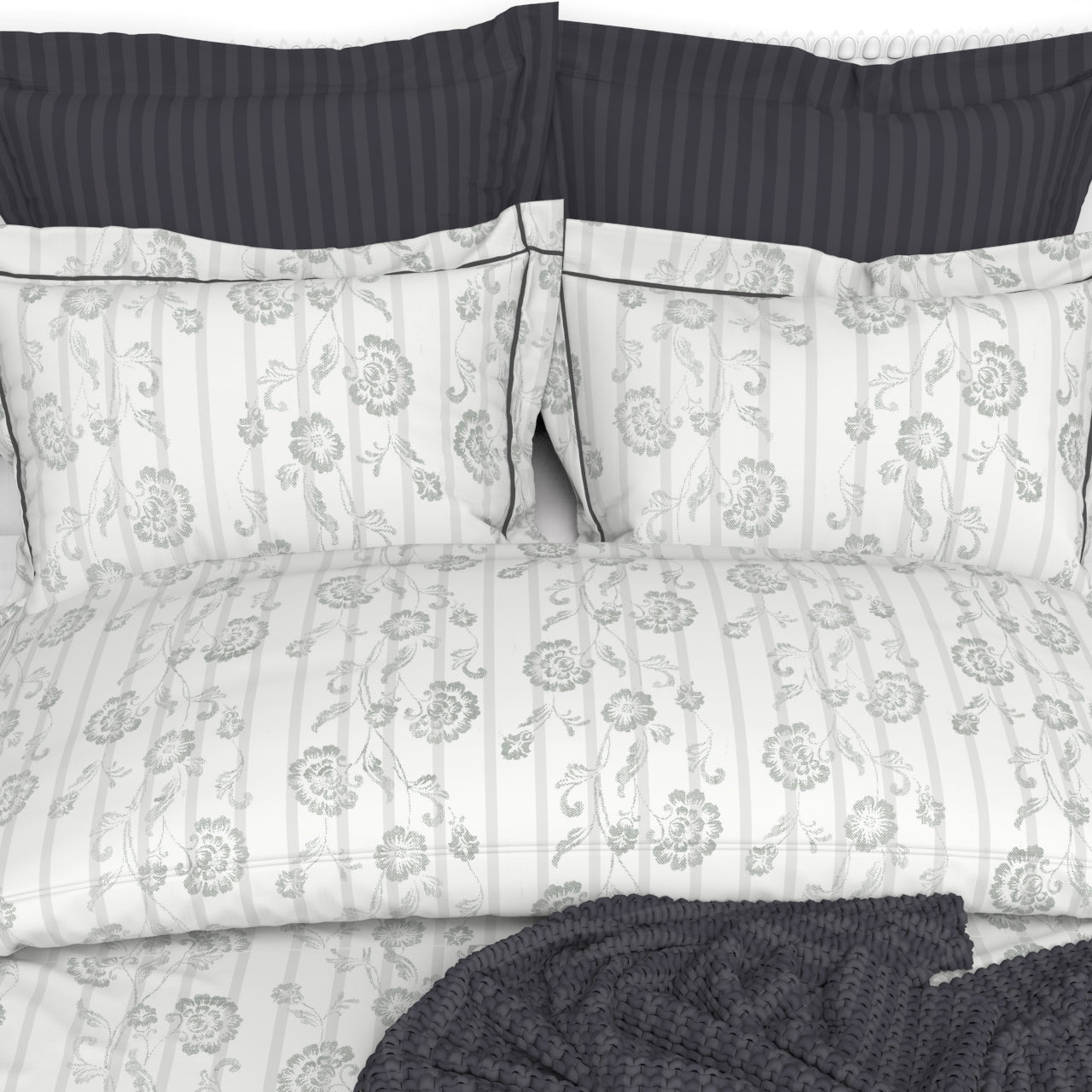 Christie King Size Self-Striped Satin Bedsheet Set (4 Pillow Covers)