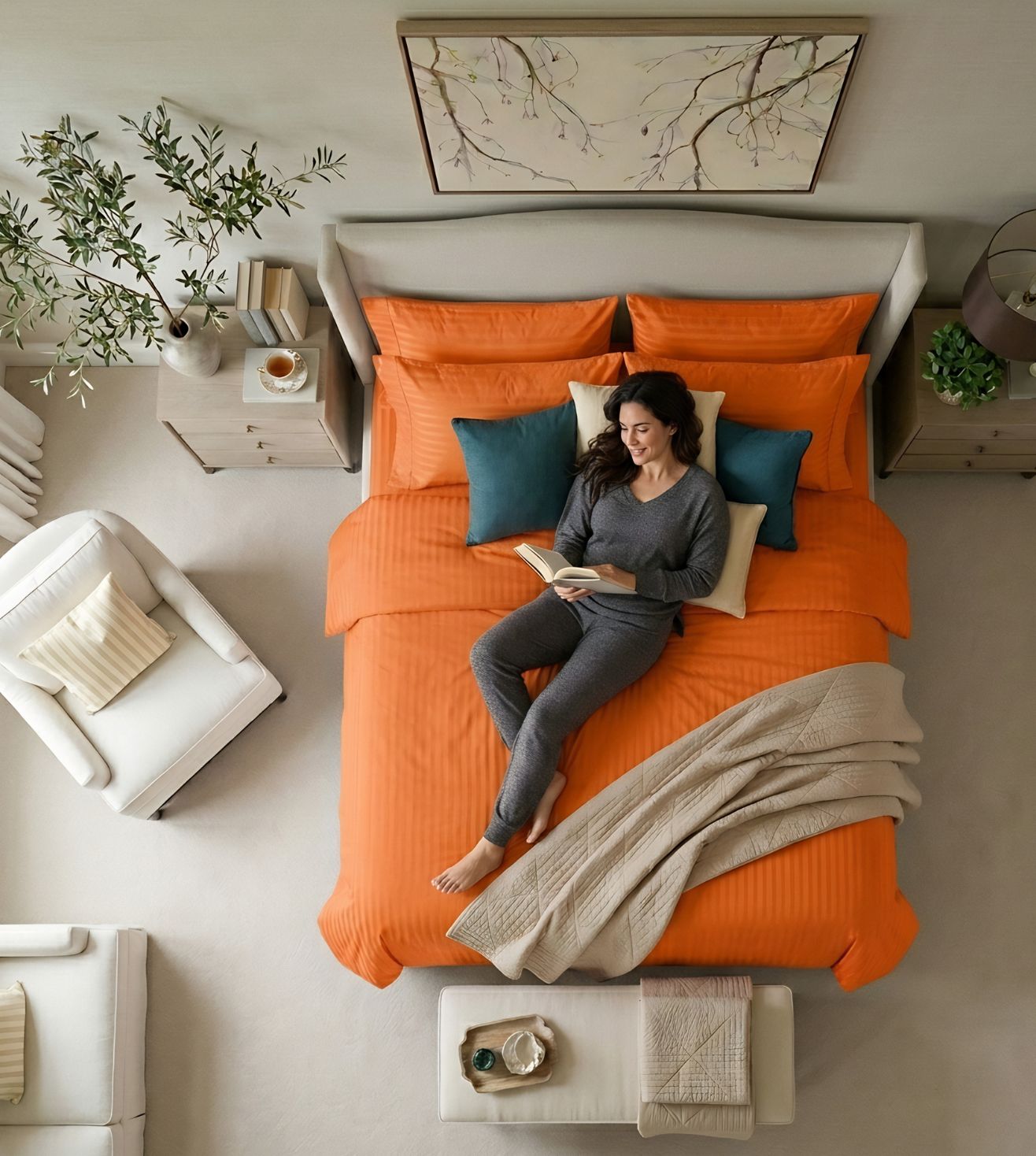 Sapphire 3-Piece 100% Cotton Satin Bedsheet Set - Tangerine Orange