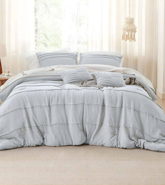 Elysium 5-Piece Hand-Pleated Comforter Ensemble (400Tc Satin) - Silver Gray