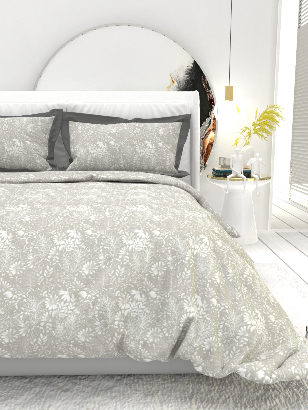 Carnation King Size Bedsheet Set with Contrast Border - Gray