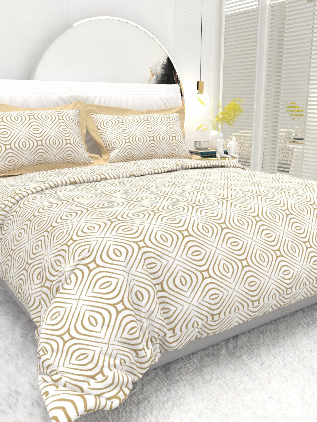 Carnation King Size Bedsheet Set with Contrast Border - Sand