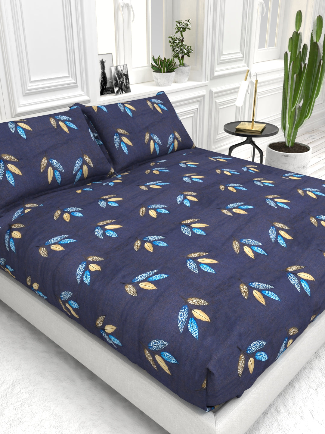 Bruno King Size Reactive Satin Bedsheet Set - Blue