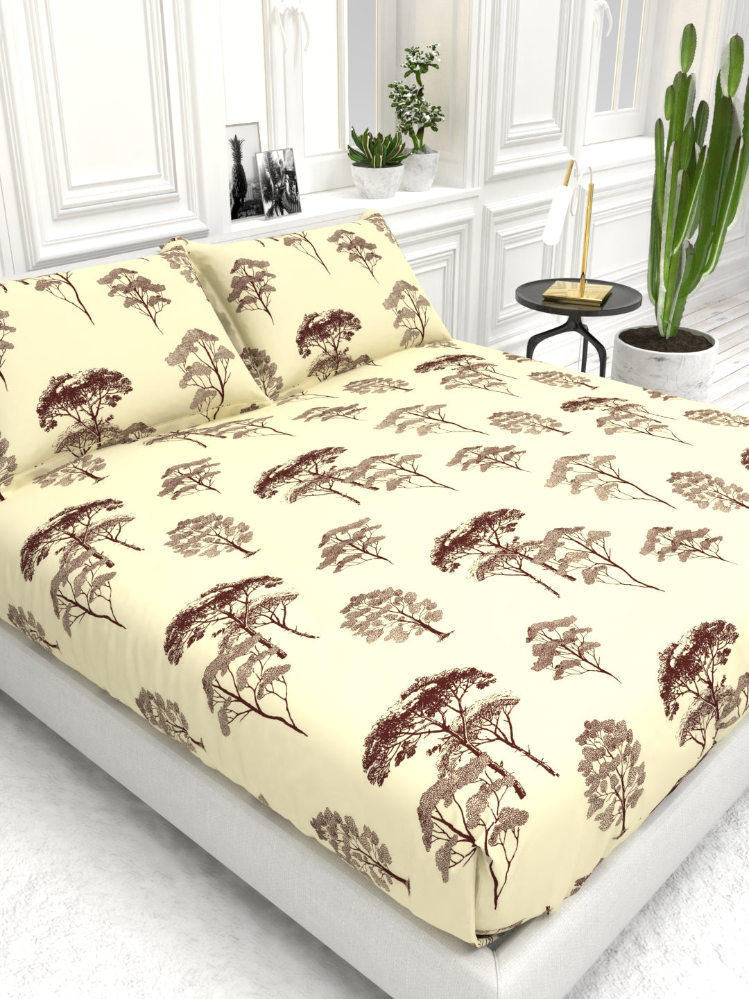 Bruno King Size Reactive Satin Bedsheet Set - Yellow Cream