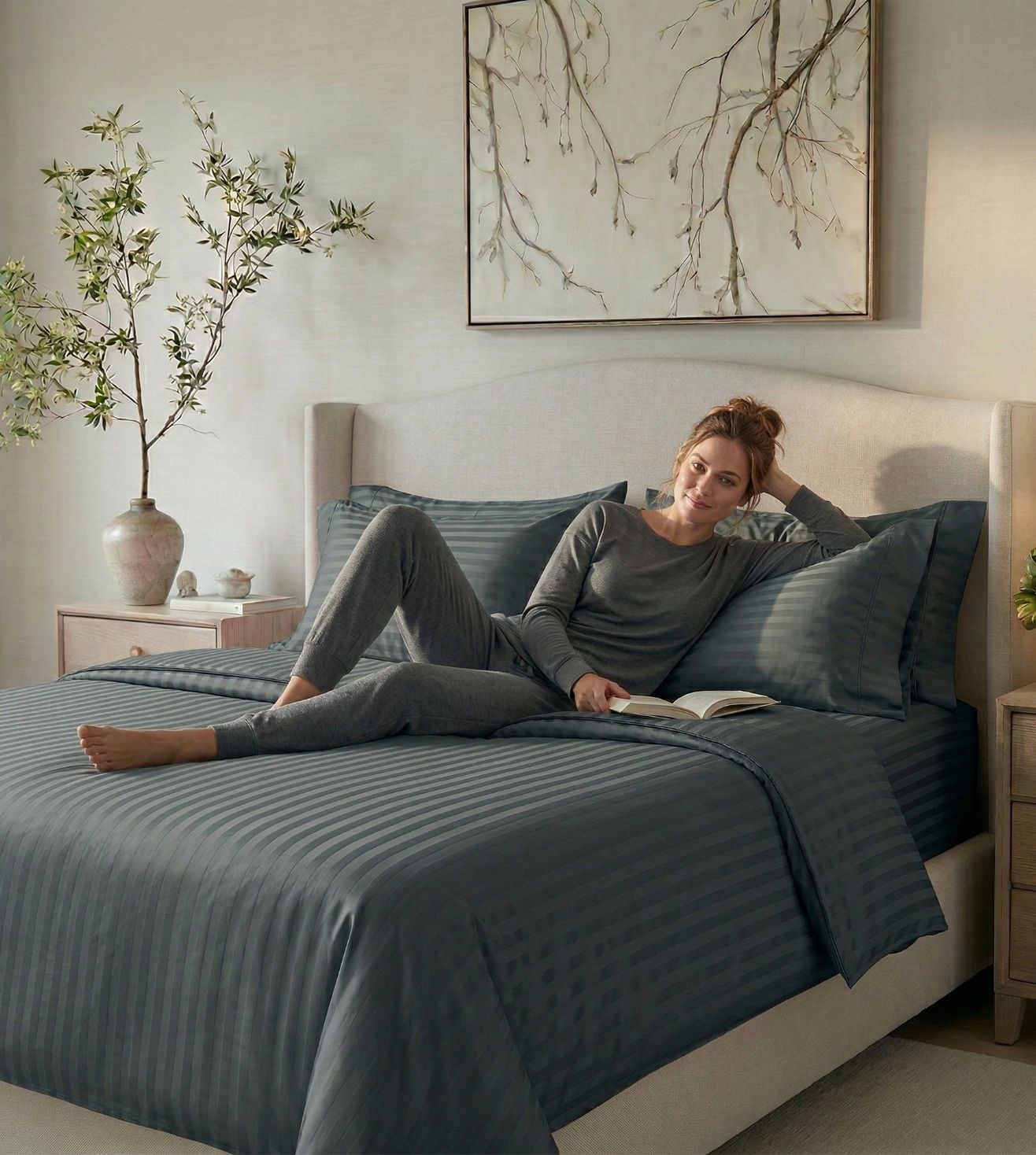 Sapphire 3-Piece 100% Cotton Satin Bedsheet Set - Grey
