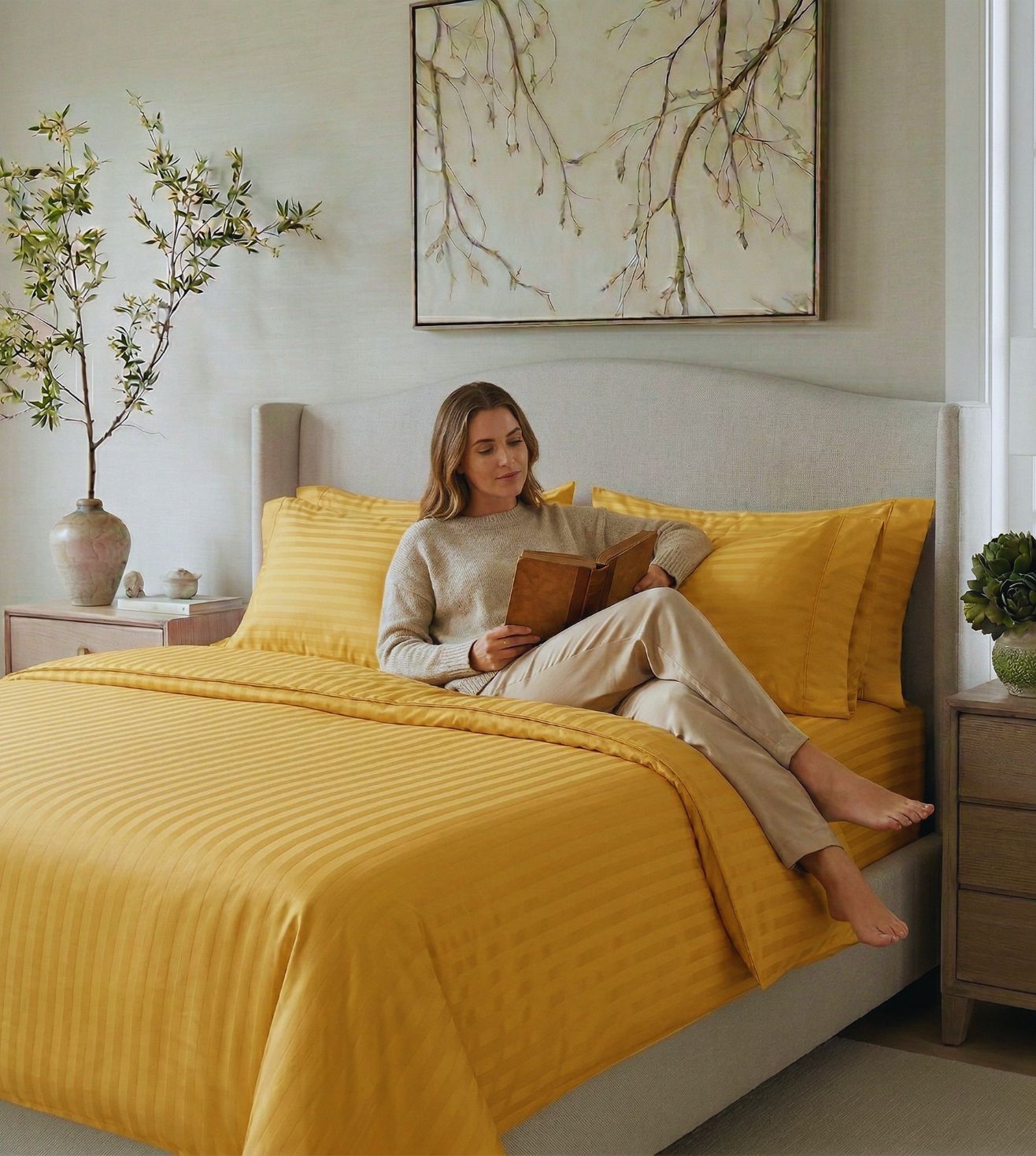Sapphire 3-Piece 100% Cotton Satin Bedsheet Set - Yellow