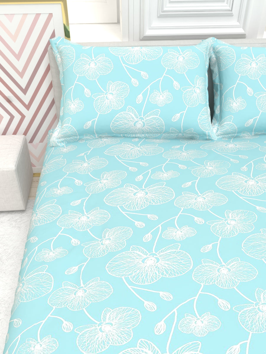 Georgia Double Size Satin Twill Bedsheet Set - Cyan blue