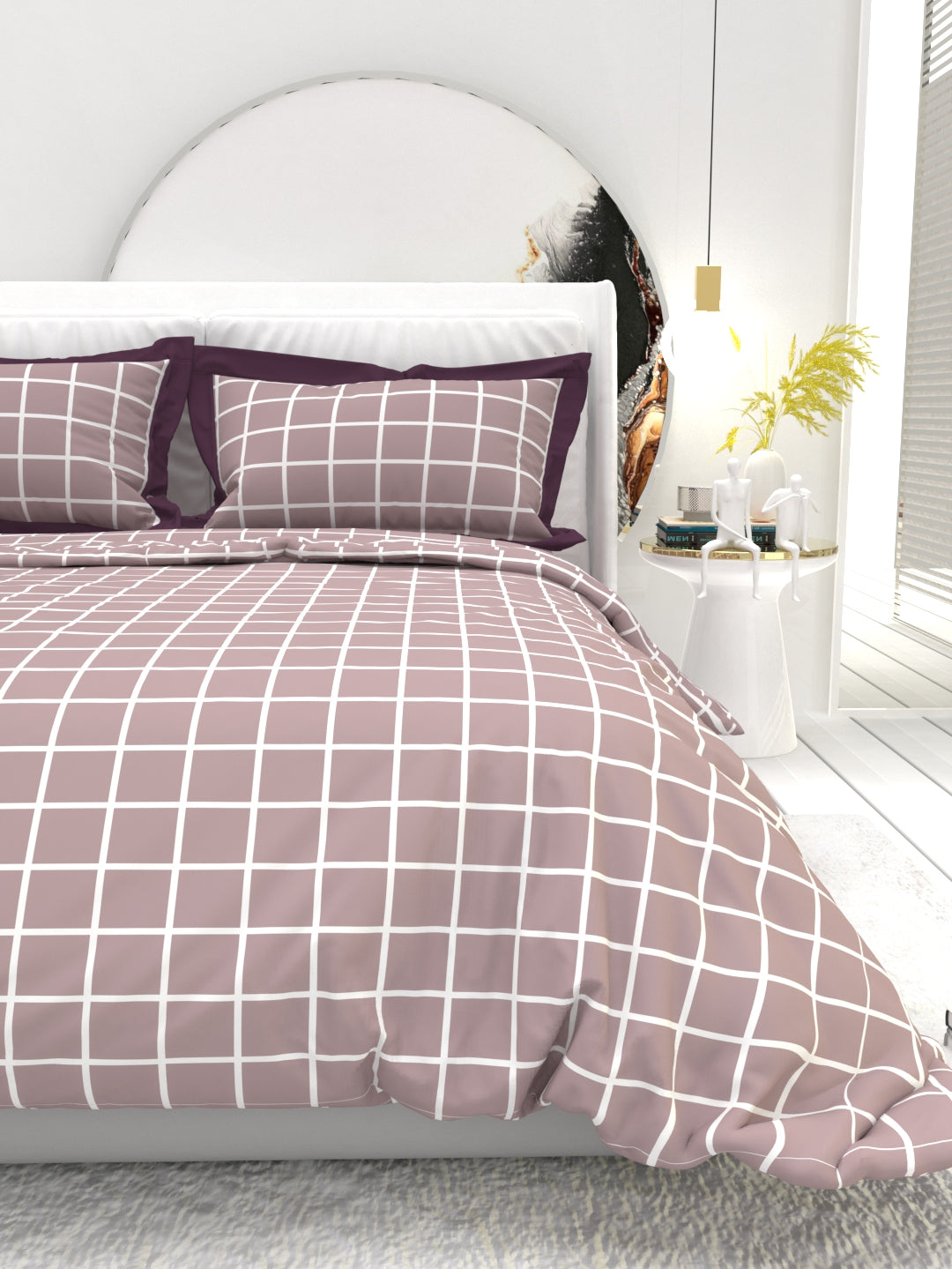 Carnation King Size Bedsheet Set with Contrast Border -Wine