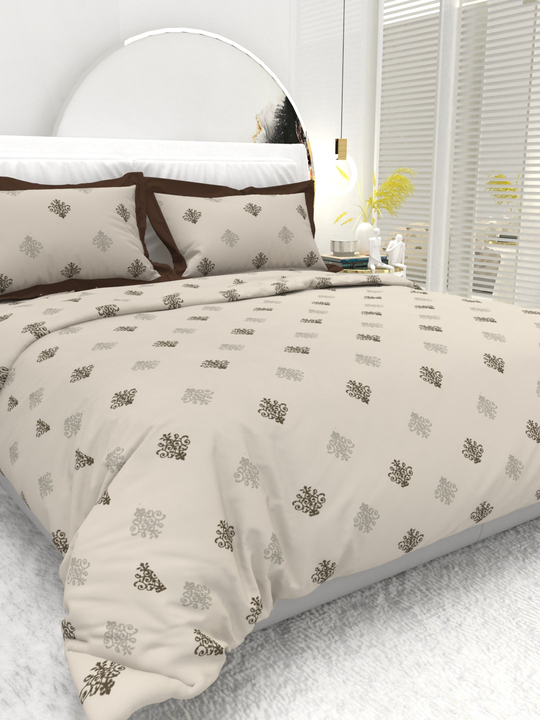 Carnation King Size Bedsheet Set with Contrast Border - Espresso Brown