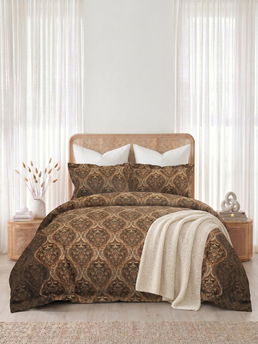 Bruno King Size Reactive Satin Bedsheet Set - Coffee Brown