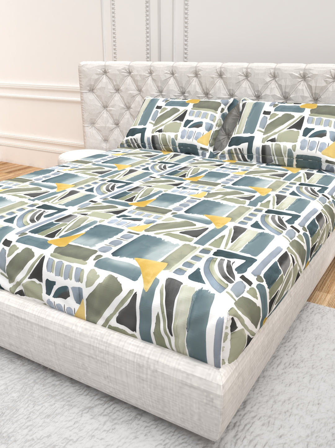 Cider Double Bed Micro-Cotton Sheet Set - Cream & Gray