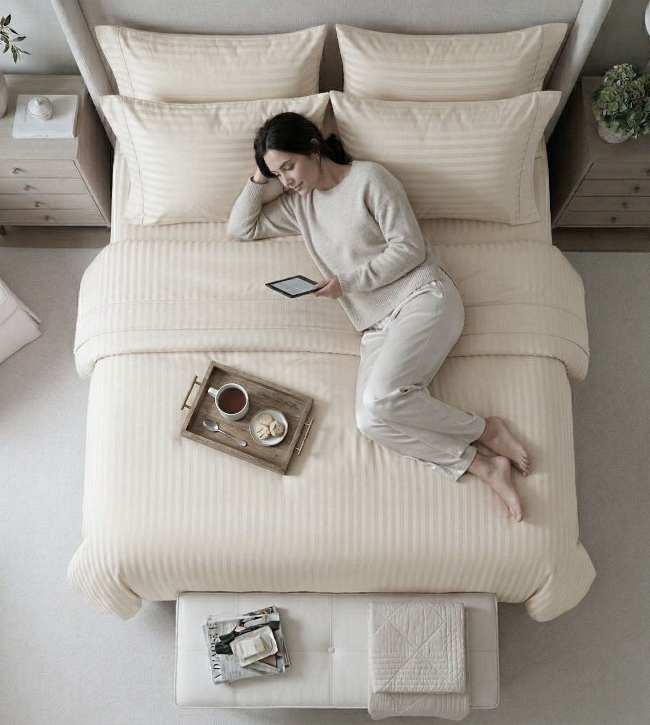 Sapphire 3-Piece 100% Cotton Satin Bedsheet Set - Ivory