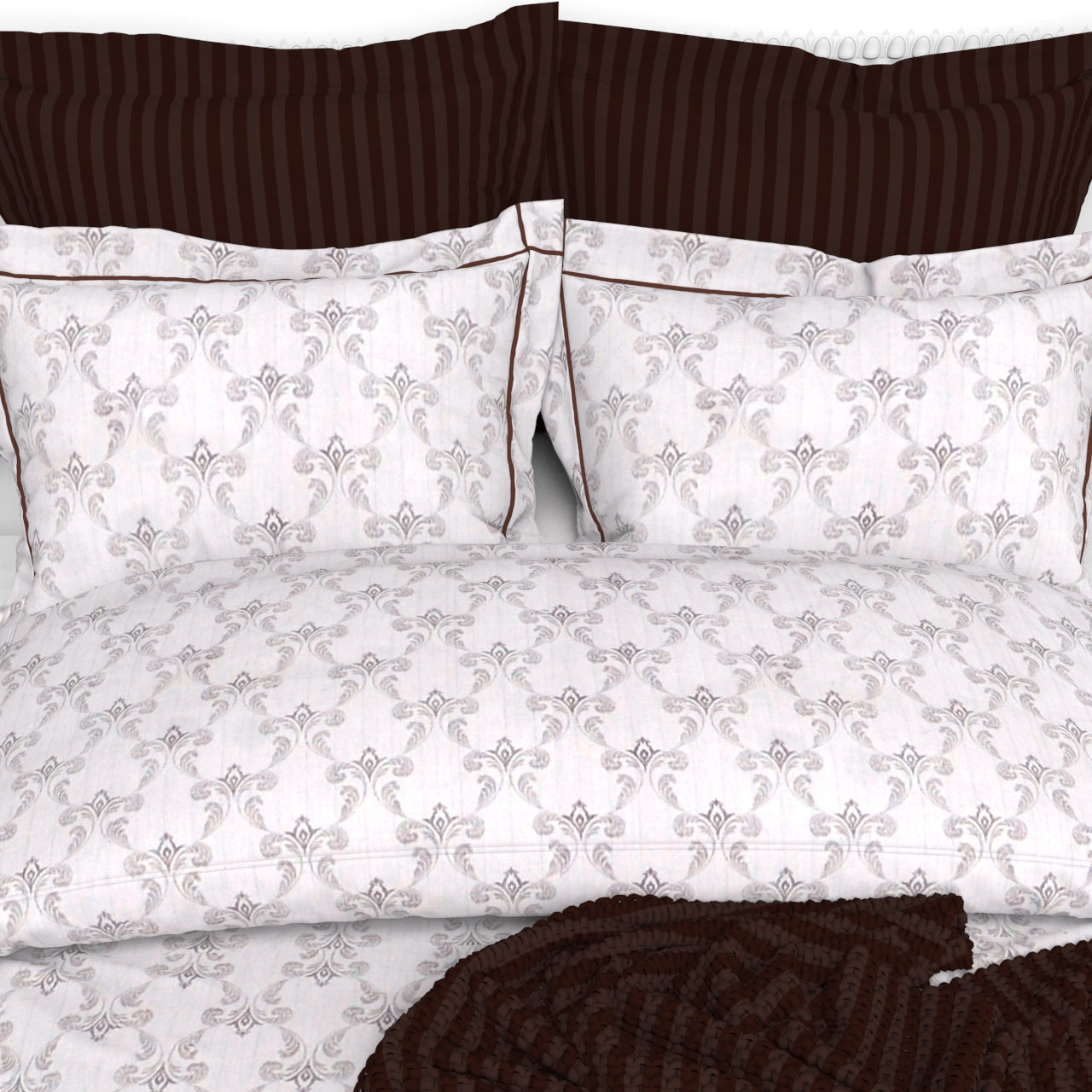 Christie King Size Self-Striped Satin Bedsheet Set (4 Pillow Covers)