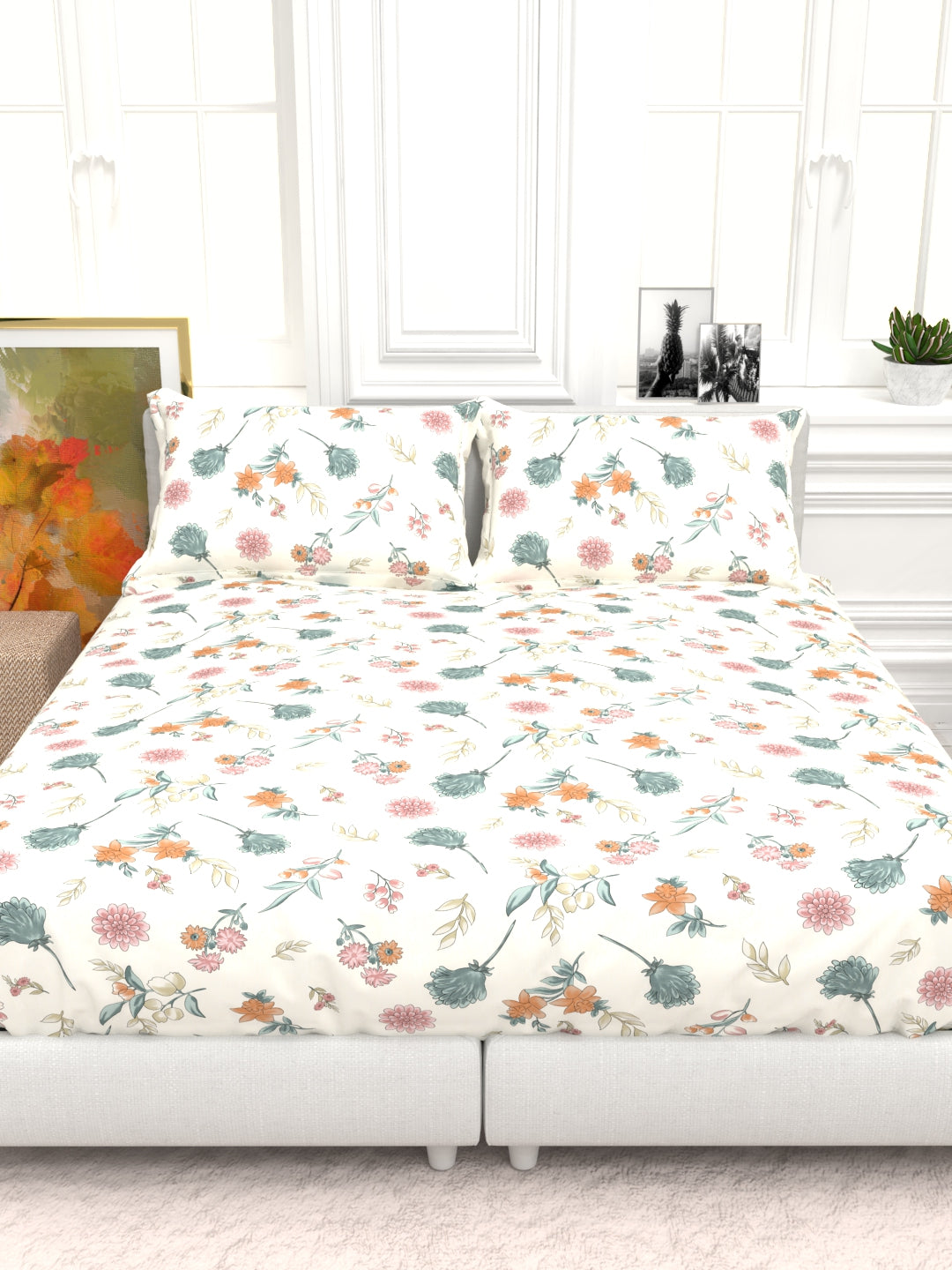 Cider Double Bed Micro-Cotton Sheet Set - Cream & Blush