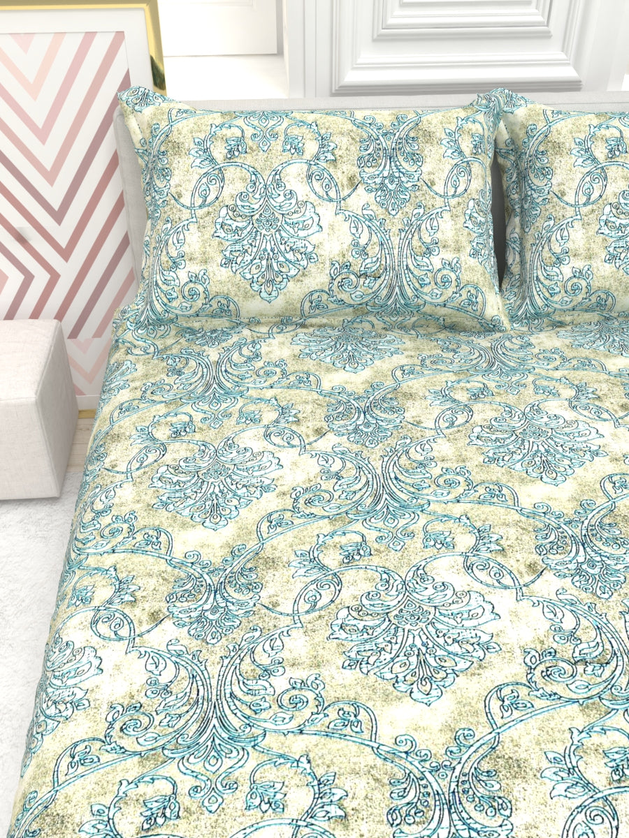 Georgia Double Size Satin Twill Bedsheet Set - Cream & Blue