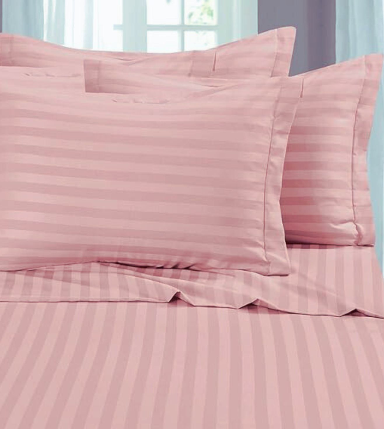 Sapphire 3-Piece 100% Cotton Satin Bedsheet Set - Powder Pink