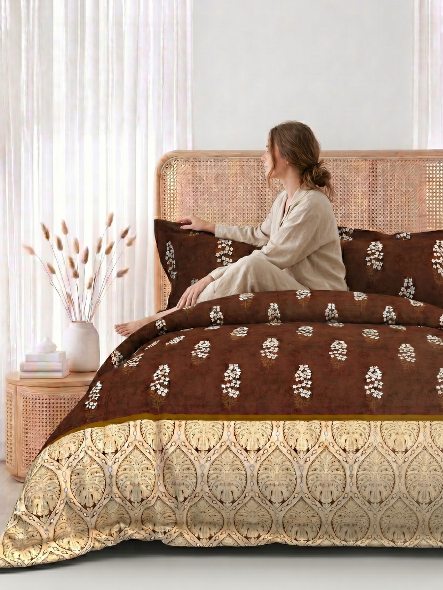 Bruno King Size Reactive Satin Bedsheet Set - Dark Brown