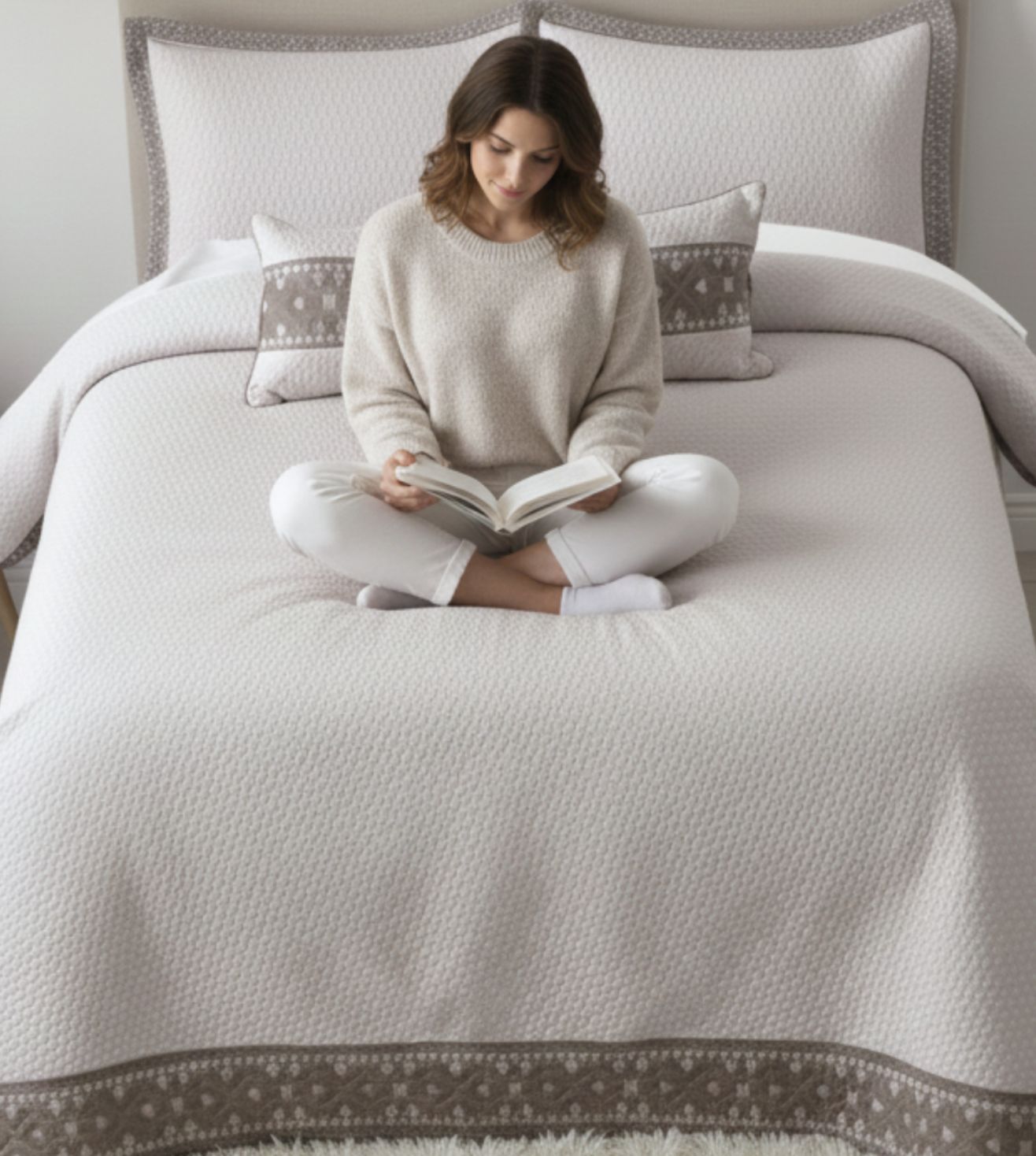 Noir 5-Piece Quilted & Embroidered Bedcover Ensemble - Lilac