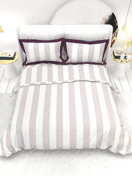 Carnation King Size Bedsheet Set with Contrast Border - White & Wine