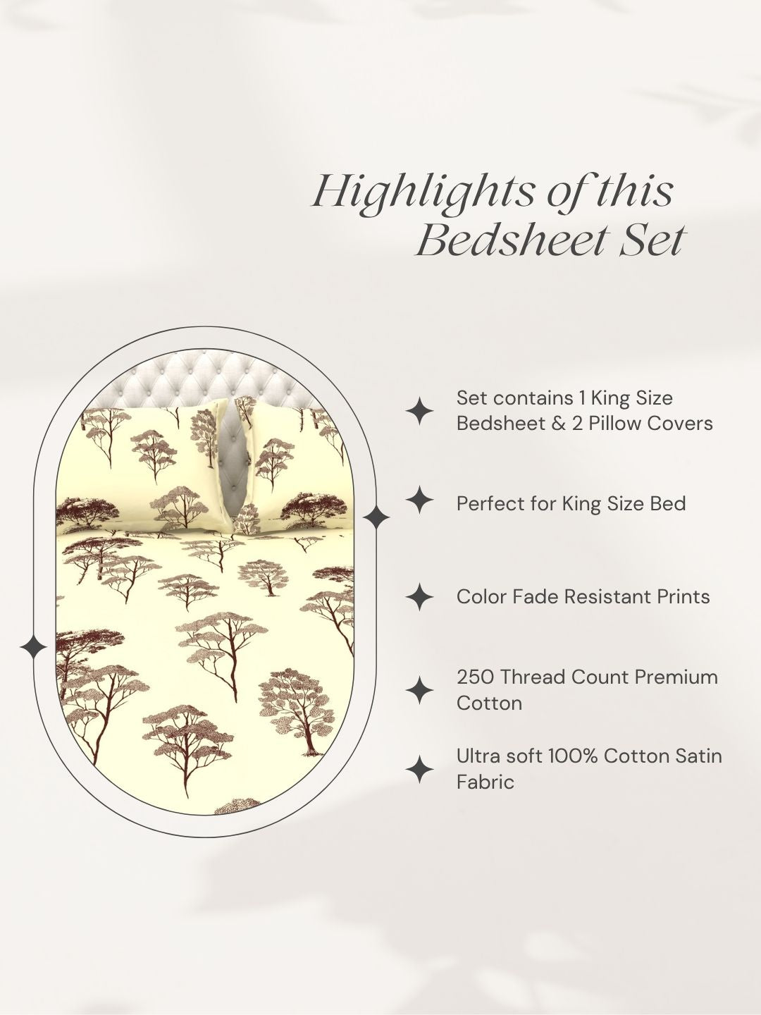 Bruno King Size Reactive Satin Bedsheet Set - Yellow Cream