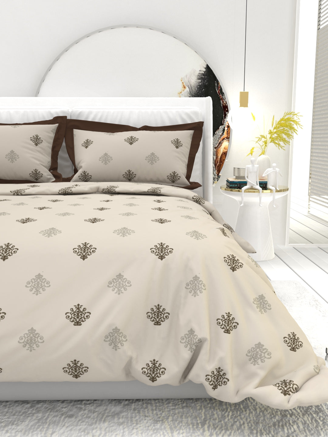Carnation King Size Bedsheet Set with Contrast Border - Espresso Brown