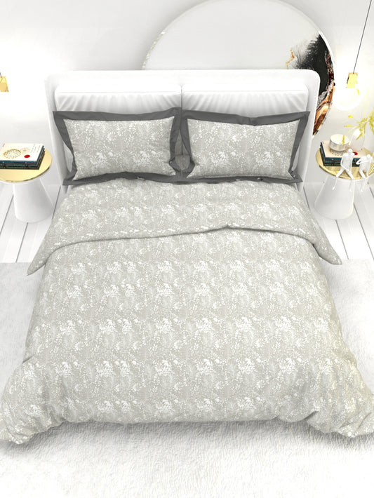 Carnation King Size Bedsheet Set with Contrast Border - Gray