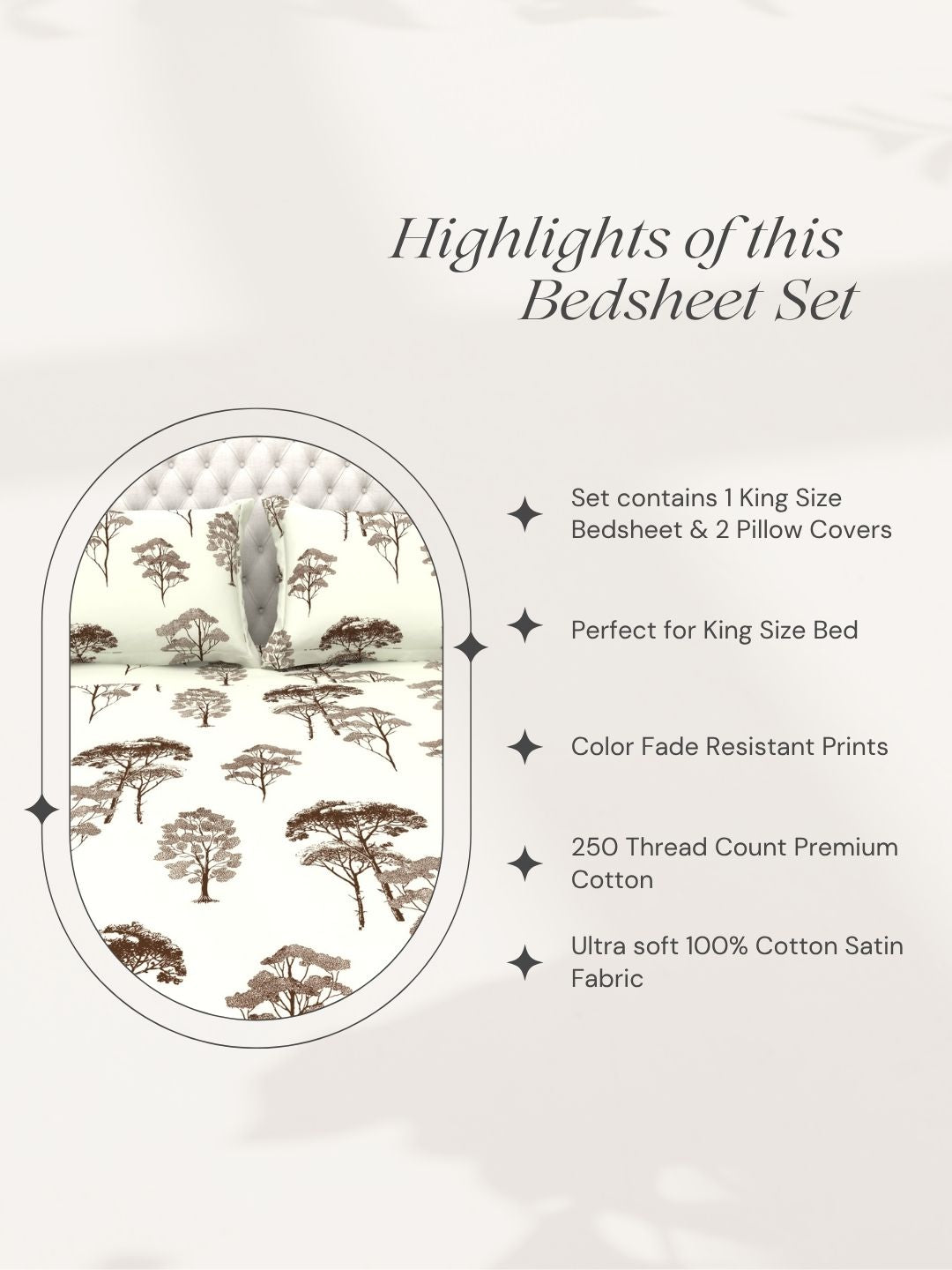 Bruno King Size Reactive Satin Bedsheet Set - Ivory