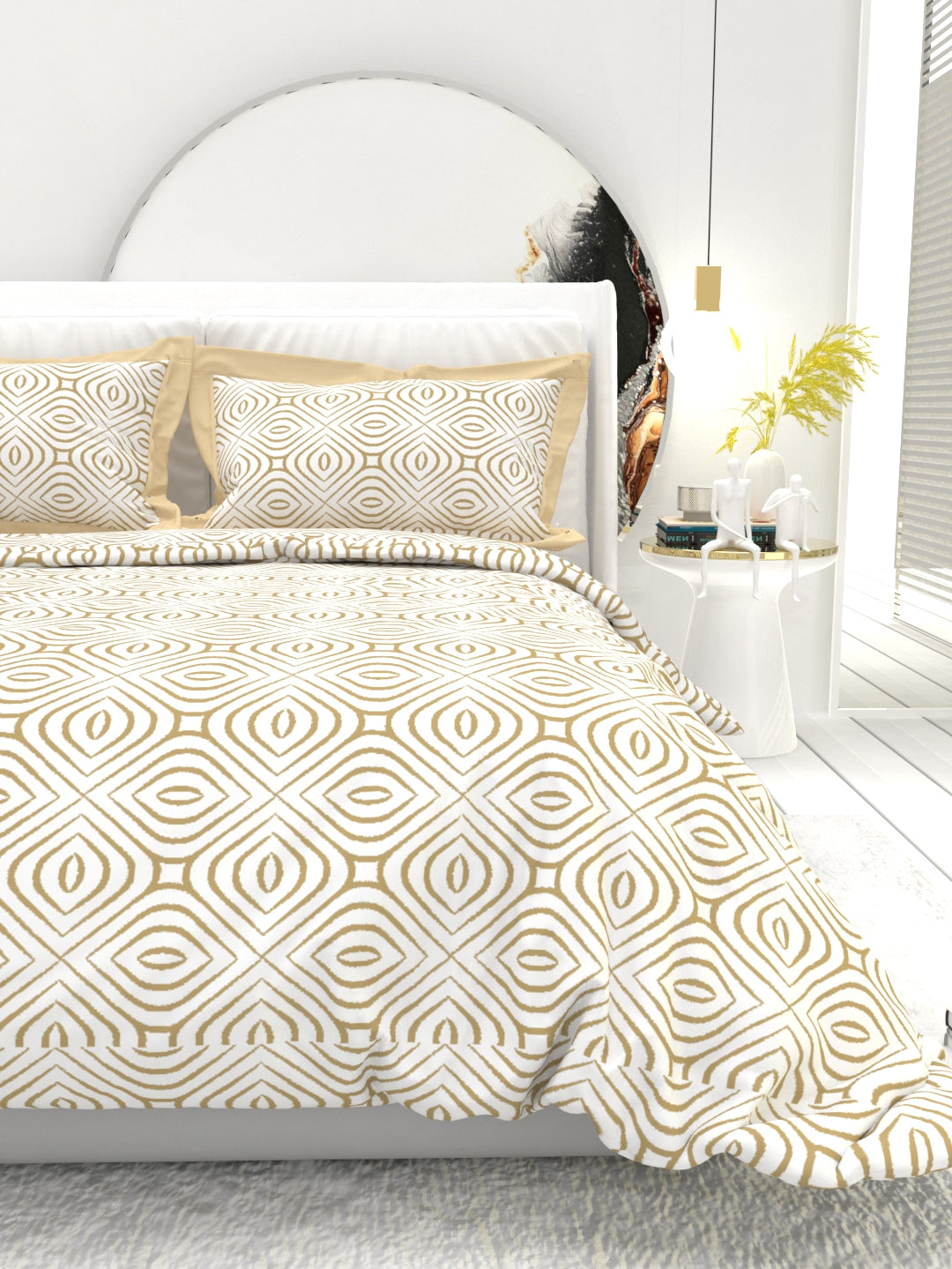 Carnation King Size Bedsheet Set with Contrast Border - Sand