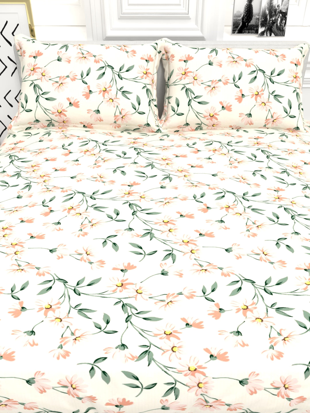Cider Double Bed Micro-Cotton Sheet Set - Cream & Peach