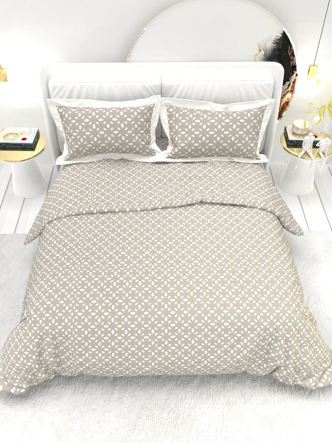 Carnation King Size Bedsheet Set with Contrast Border - Soft Gray