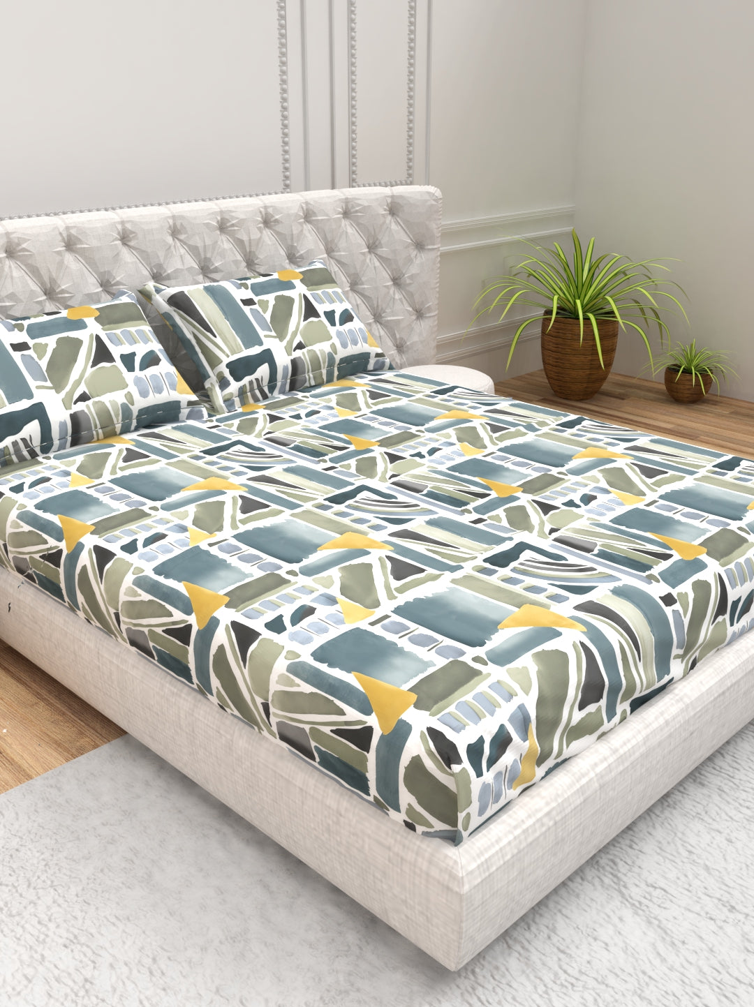 Cider Double Bed Micro-Cotton Sheet Set - Cream & Gray