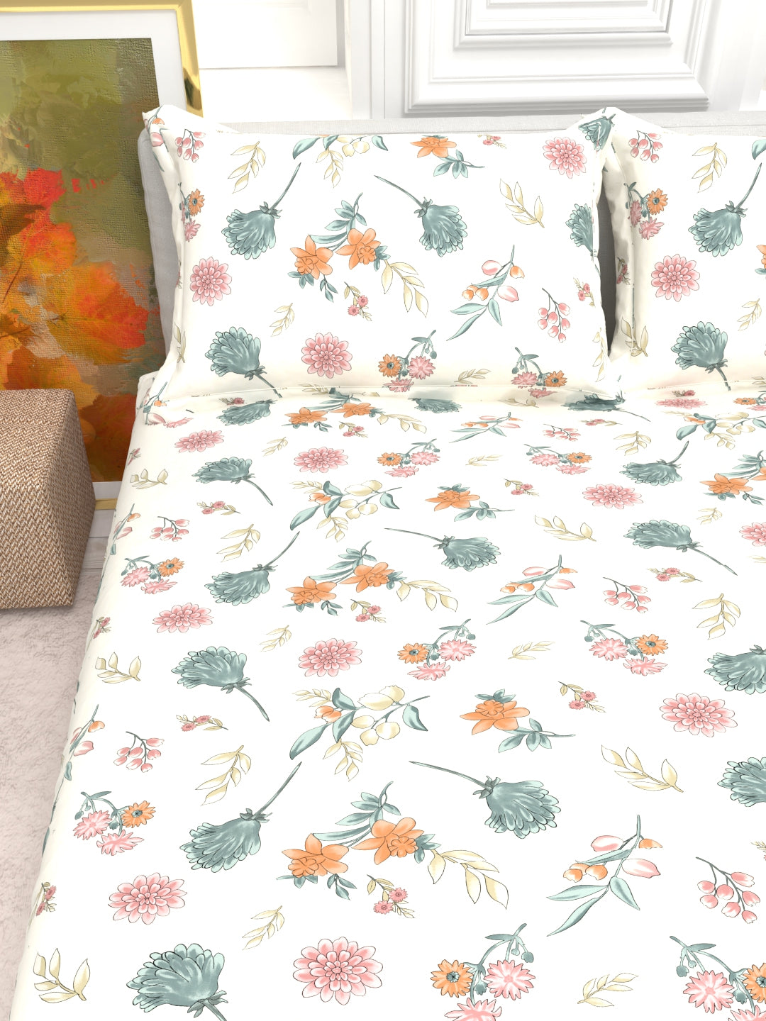 Cider Double Bed Micro-Cotton Sheet Set - Cream & Blush