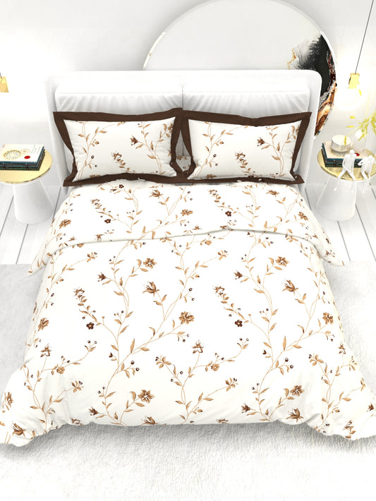 Carnation King Size Bedsheet Set with Contrast Border - White & Gray