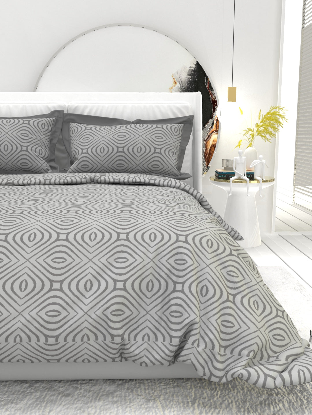 Carnation King Size Bedsheet Set with Contrast Border - Summer Gray