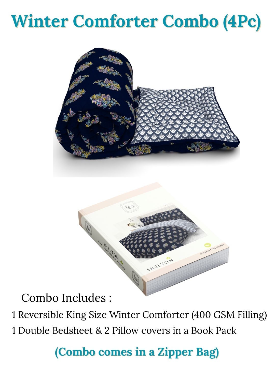 Shelton Combo of King Size Comforter with Bedsheet Set