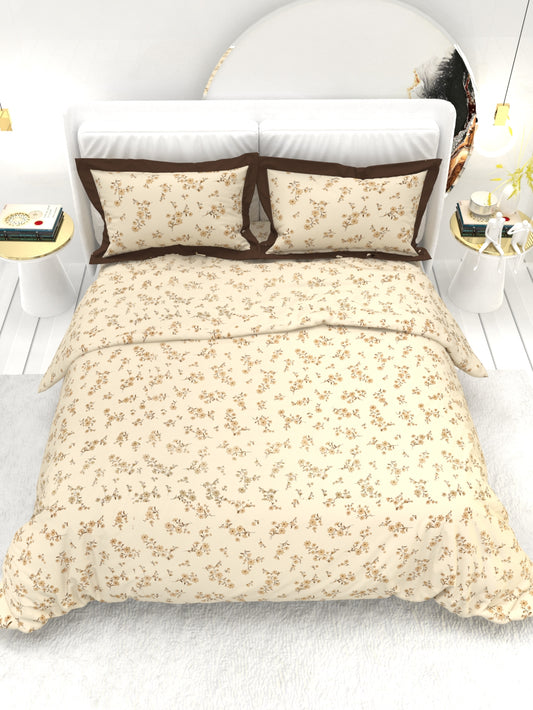 Carnation King Size Bedsheet Set with Contrast Border - Beige Brown