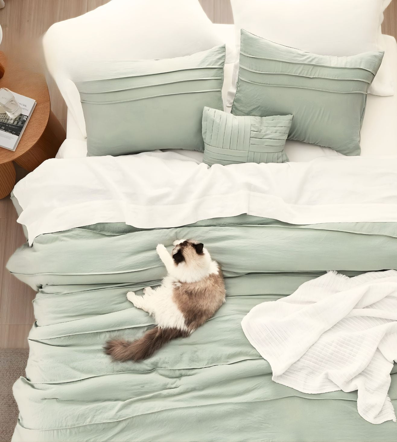 Elysium 5-Piece Hand-Pleated Comforter Ensemble (400Tc Satin) - Sea Green