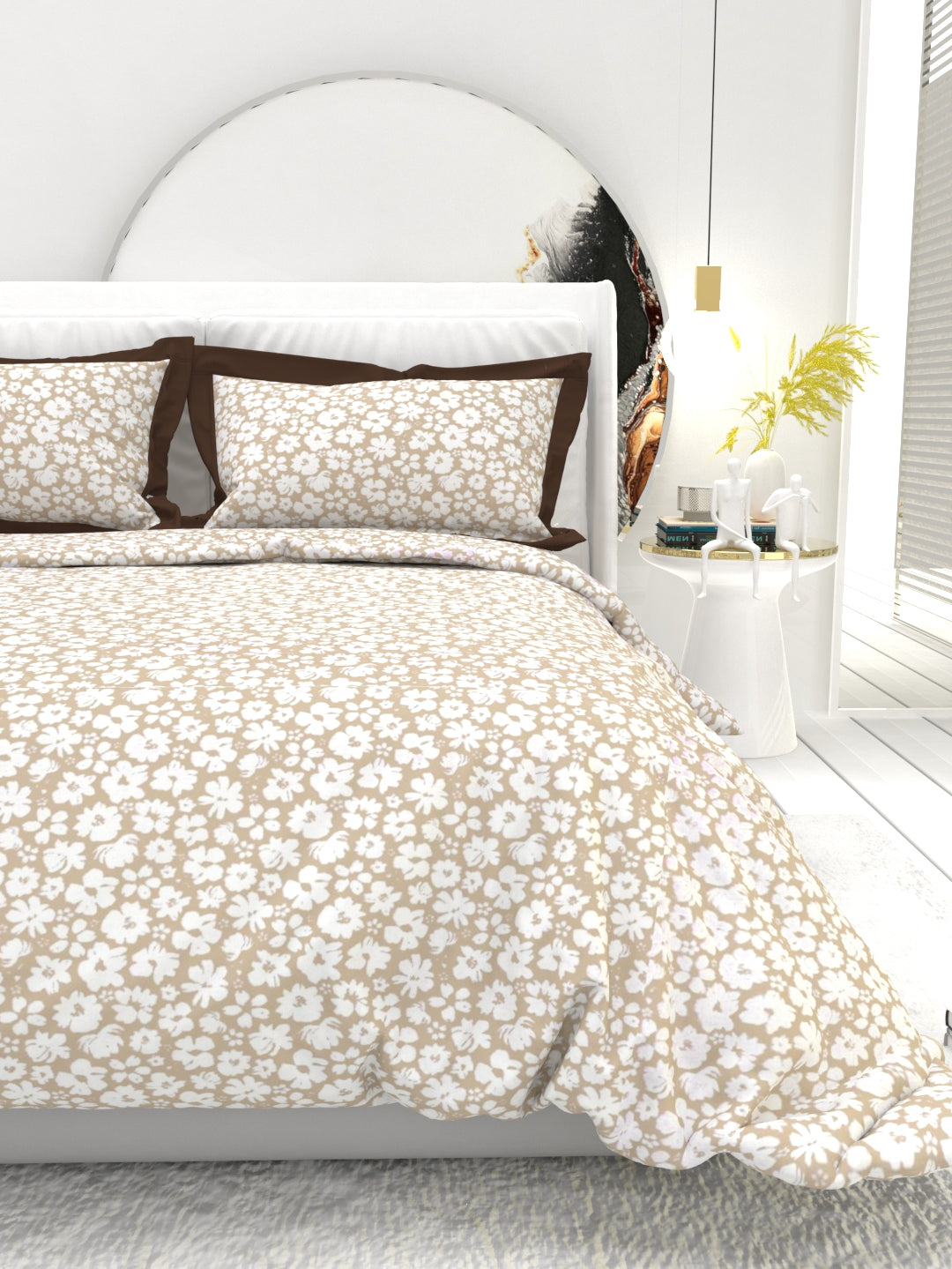 Carnation King Size Bedsheet Set with Contrast Border - Sand